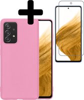 Samsung A53 Hoesje Met Screenprotector - Samsung Galaxy A53 Case Cover - Siliconen Samsung A53 Hoes Met Screenprotector - Licht Roze