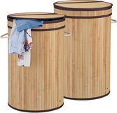 Relaxdays 2x wasmand bamboe - ronde wasbox met deksel - 63 x 40 cm - 65 liter - natuur