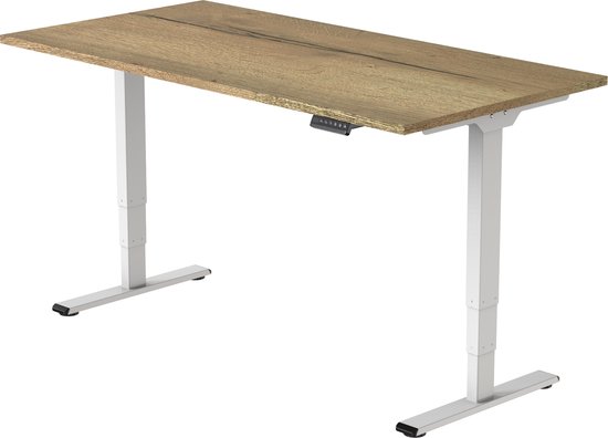 OrangeLabel elektrisch zit/sta bureau Eco frame wit. NEN EN 527. Inclusief Natuur Eik blad maat 140×80
