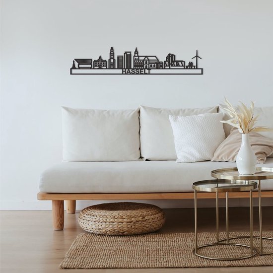 Skyline Hasselt Zwart Mdf 130 Cm Wanddecoratie Voor Aan De Muur Met Tekst City Shapes