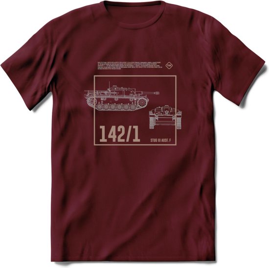 Stug 3 Tank Destroyer leger T-Shirt | Unisex Army Tank Kleding | Dames / Heren Tanks ww2 shirt | Blueprint | Grappig bouwpakket Cadeau - Burgundy - S