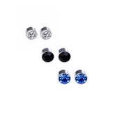 3 Paar-Magneet oorbellen-Zwart-Wit-Midden Blauw-4 mm-Geen gaatje-Charme Bijoux
