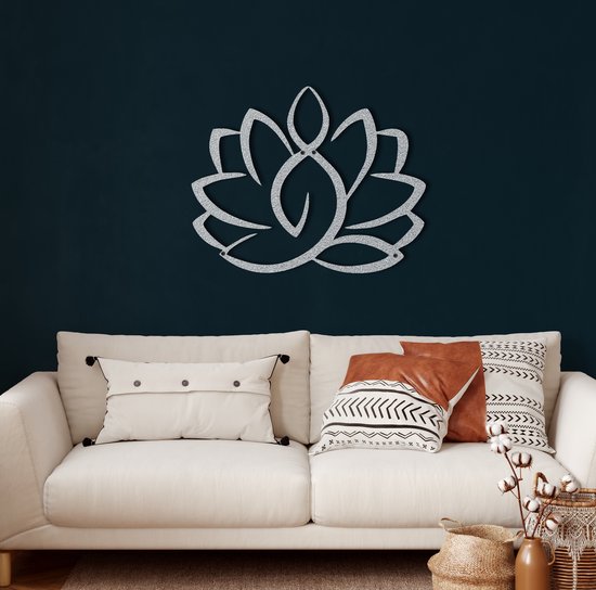 Wanddecoratie | Lotusbloem / Lotus Flower  | Metal - Wall Art | Muurdecoratie | Woonkamer |Zilver| 75x61cm