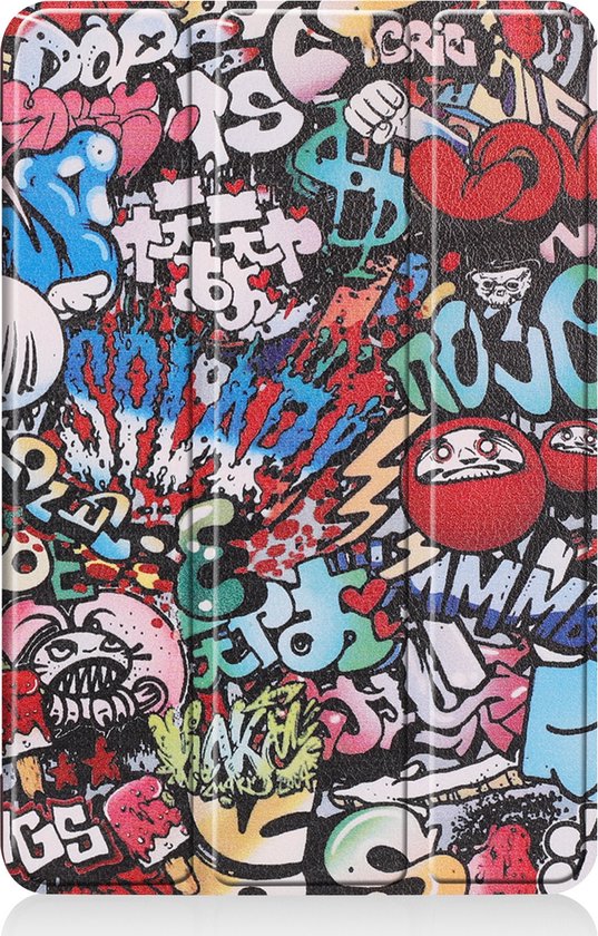 iPad Mini 6 Cover Graffiti Book Case Cover avec protecteur d'écran - iPad Mini 6 Book Case Graffiti - iPad Mini 6 Case avec verre de protection