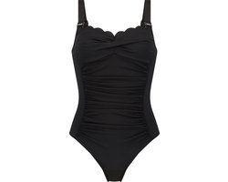 Hunkemöller Dames Badmode Badpak Scallop - Zwart - Maat 34