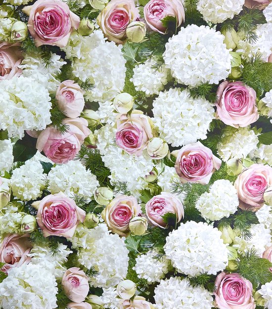 Foto: Hortensia s rozen bloemen inpakpapier cadeaupapier 300 x 70 cm 3 rollen