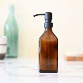 Distributeur de savon Growth herb® autoportant | Verre ambré rectangulaire 250 ml | Tête de pompe en acier inoxydable | Distributeur de savon noir