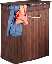 Relaxdays 2x wasmand met deksel - 2 vakken - bamboe wasbox - mand voor wasgoed - bruin