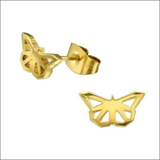 Aramat jewels ® - Aramat jewels oorbellen zweerknopjes vlinder goudkleurig staal 10mm x 5mm