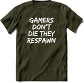 Gamers don't die T-shirt | Gaming kleding | Grappig game verjaardag cadeau shirt Heren – Dames – Unisex | - Leger Groen - S