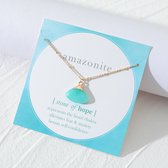 Bixorp Gems - Goudkleurige Ketting met Amazoniet Hanger - Geslepen Ovalen Hanger - Hoop - Edelstenen