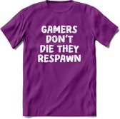 Gamers don't die T-shirt | Gaming kleding | Grappig game verjaardag cadeau shirt Heren – Dames – Unisex | - Paars - M