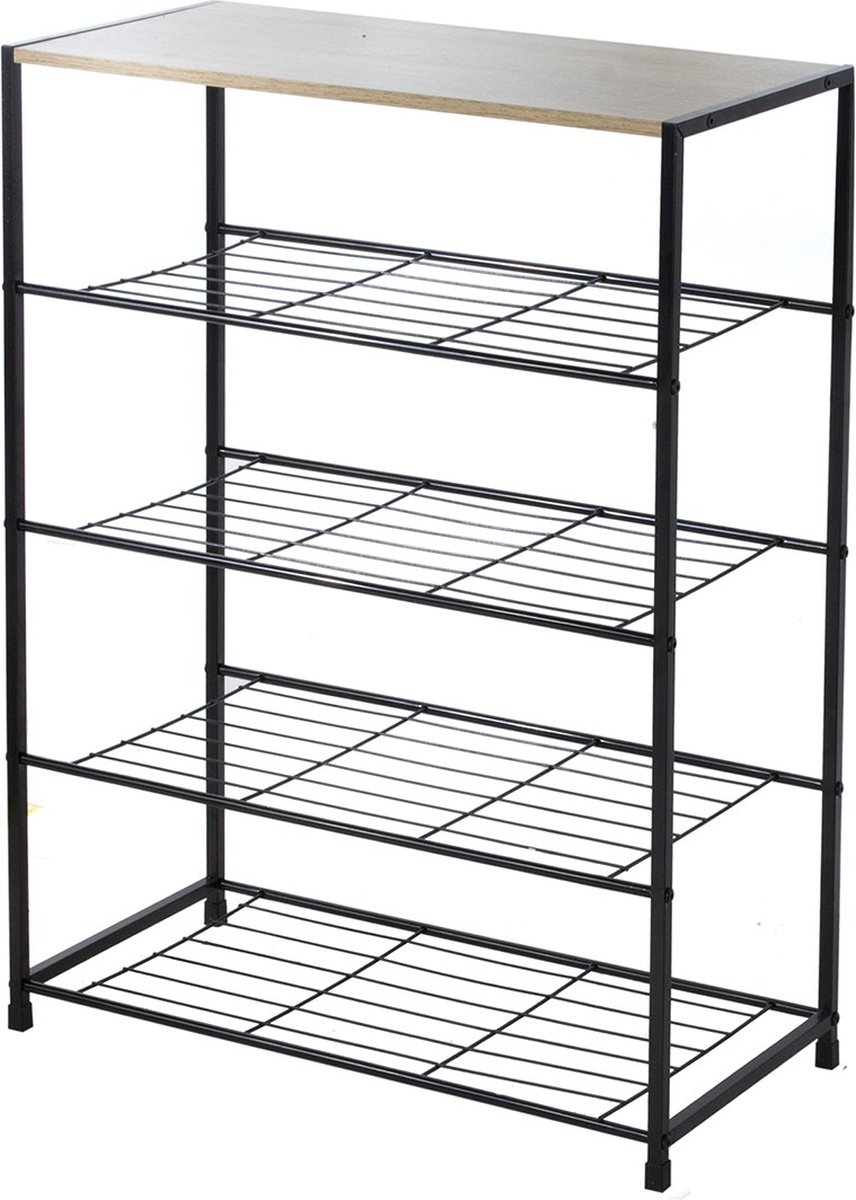 CALICOSY - Schoenenrek met 5 vakken en zwart metalen frame 63x30x83cm