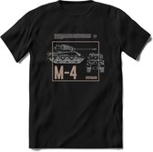 M4 Sherman leger T-Shirt | Unisex Army Tank Kleding | Dames / Heren Tanks ww2 shirt | Blueprint | Grappig bouwpakket Cadeau - Zwart - M