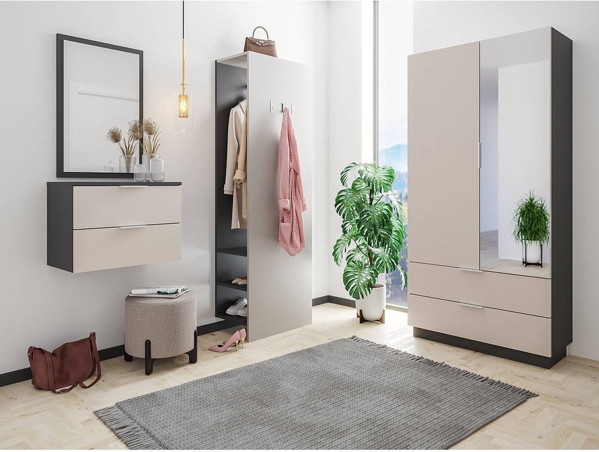 Garderobeset crème-grijs 4-delig hal kast paneel spiegel console B/H/D