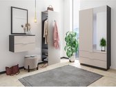 Garderobeset crème-grijs 4-delig hal kast paneel spiegel console B/H/D: 274,9x188x31,6cm