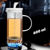 French Press Koffie- & theemaker - Cafetiere Koffie - Borosilicaatglas - RVS - 600 ml - WIT