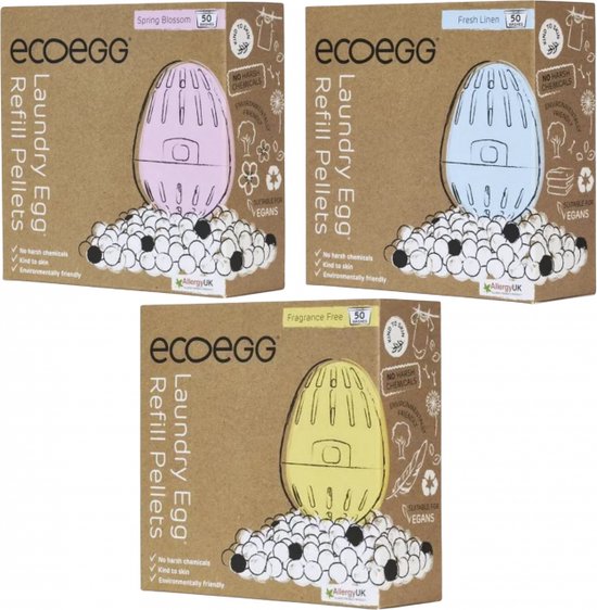 EcoEgg Wasbal Duurzame Navulpellets Voordeelset - 150 Wasbeurten - Geld Besparend - 3 geuren - Voordelig