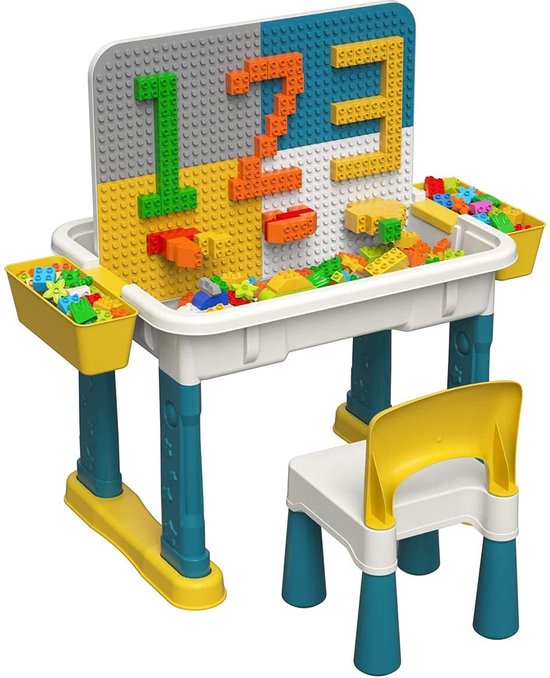 Kindertisch mit 2 Stühlen, Kindersitzgruppe mit Meer-Motiv, Tisch und Stühle für Kinder aus E1-MDF Massivholz, abgerundete Ecken sicher, Tisch 60x44x60 cm, Stuhl 26,8x50x26,8 cm