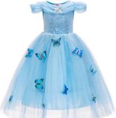 Prinsessen jurk blauw met vlinders maat 116/122