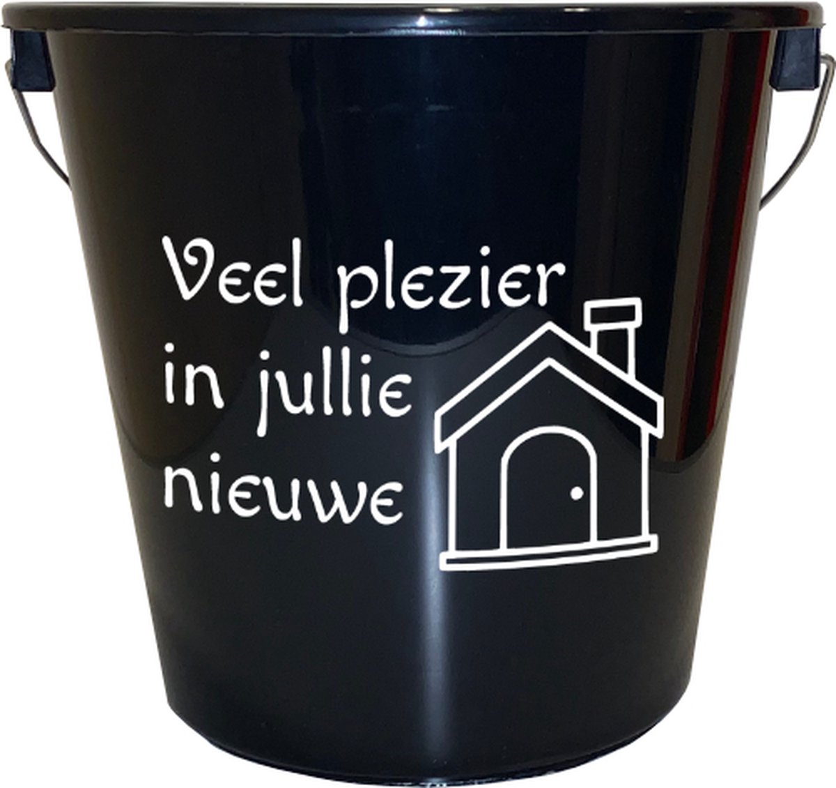 Goedkoopste Emmer - 5 liter - zwart - met tekst Veel plezier in jullie nieuwe huis – Cadeau – Geschenk – Gift – Kado – Surprise