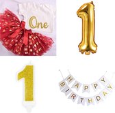 5-delige cakesmash kleding en decoratie set rood goud wit - cakesmash - maat 80 - 1e verjaardag