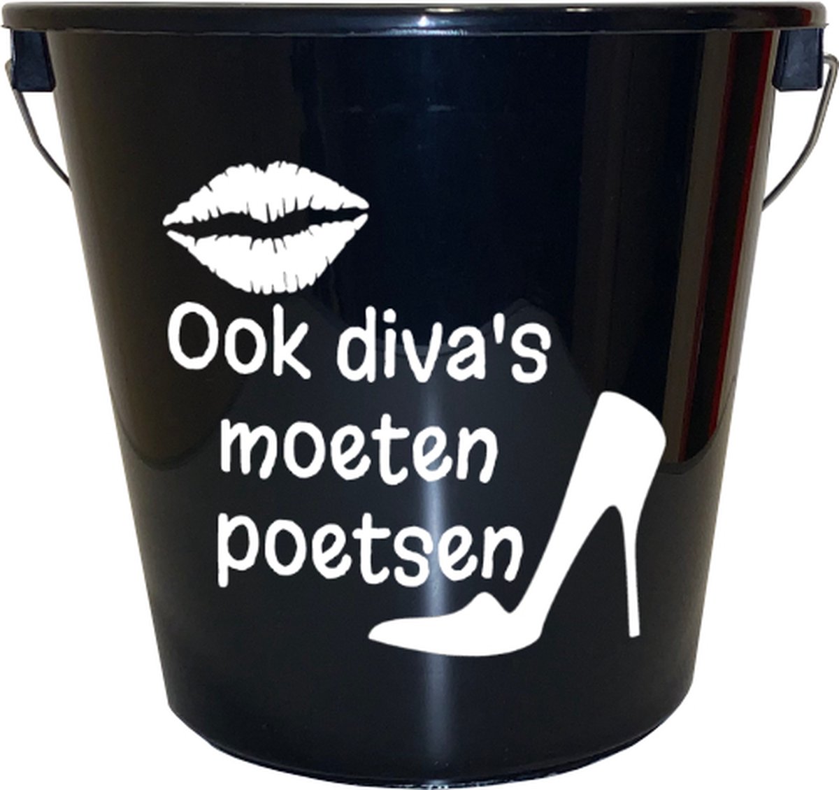 Goedkoopste Emmer - 5 liter - zwart - met tekst Ook divas moeten poetsen – Cadeau – Geschenk – Gift – Kado – Surprise