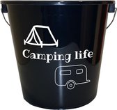 Emmer - 5 liter - zwart - met tekst: Camping life – Cadeau – Geschenk – Gift – Kado – Surprise