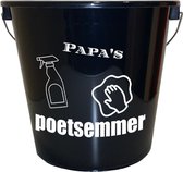 Emmer - 5 liter - zwart - met tekst: Papas poetsemmer – Cadeau – Geschenk – Gift – Kado – Surprise