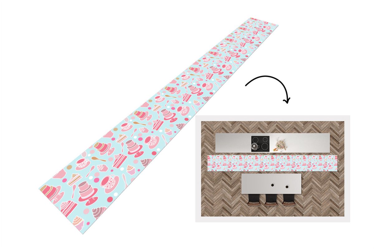 KitchenYeah Keukenloper - Keukenmat - Taart - Thee - Cupcake - Roze - Design - Keuken vloerkleed, foto 2