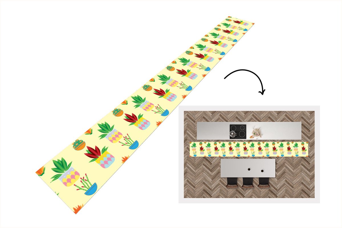 KitchenYeah Keukenloper - Keukenmat - Planten - Bloempot - Patronen - Regenboog - 480x60 cm - Keuken vloerkleed Multicolor