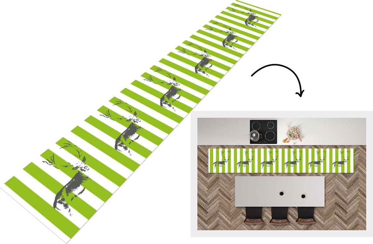 KitchenYeah Keukenloper - Keukenmat - Patroon - Hert - Strepen - Keuken vloerkleed Multicolor