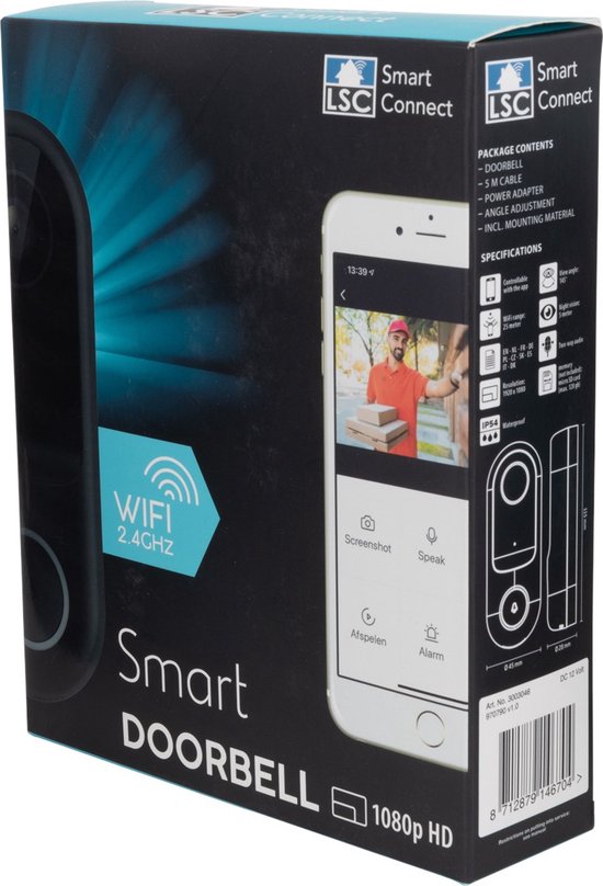 LSC Smart Connect video-deurbel - 1080p HD - Met camera - Inclusief geluidssignaal - Video-deurbel met spraakfunctie via de app