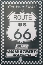 Signs-USA - Retro wandbord - metaal - Route 66 - Main Street America - 20 x 30 cm
