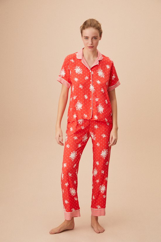 Suwen- Zomer- Katoen Pyjama Set - Huispak- Homewear -Satijn- Cadeau- Rood  Maat S | bol.com