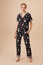 Suwen- Zomer- Katoen Dames Pyjama Set - Huispak- Homewear -Satijn- Cadeau- Zwart Maat L