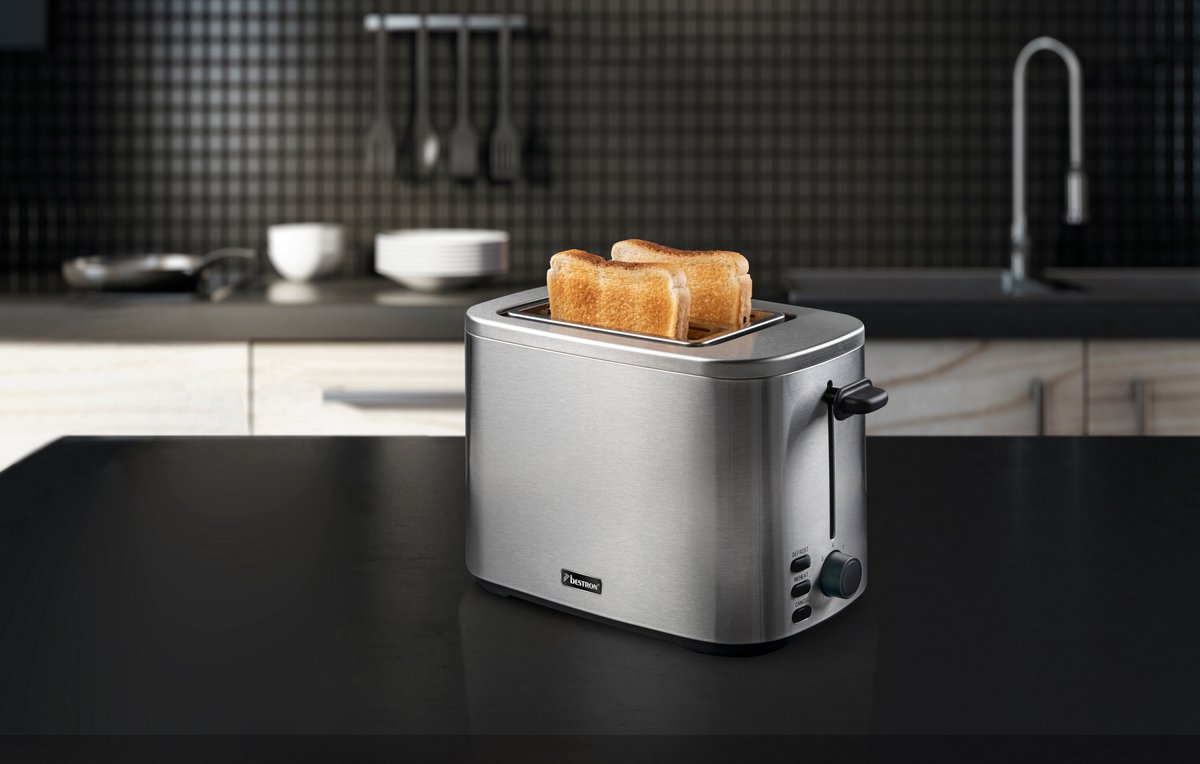 Promo Toaster Grille-pain 2 Tranches Noir Et Bois Bestron chez Mathon