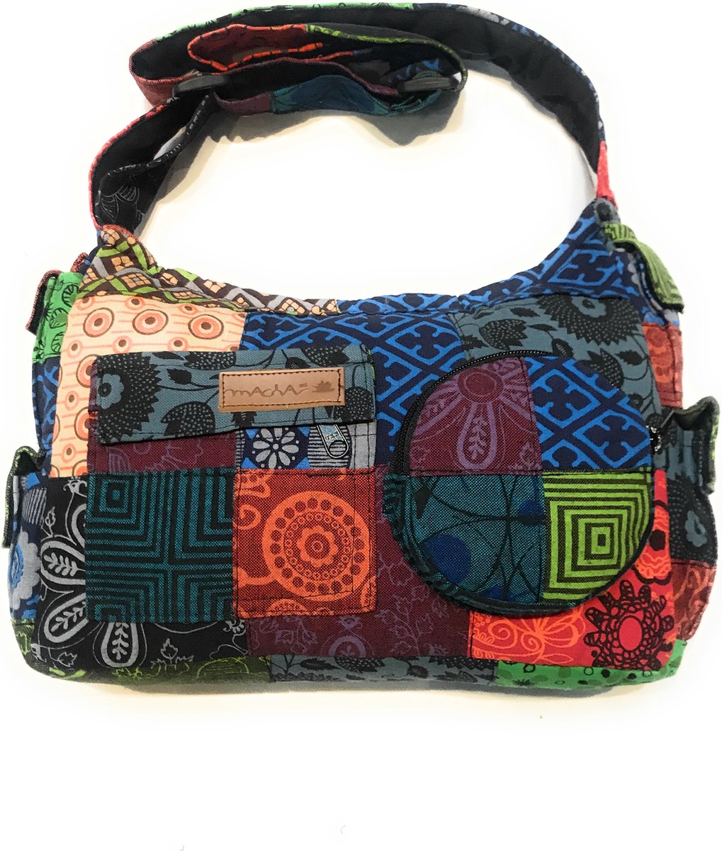 Sac Bandoulière Femme En Coton - Motif Indien Multicolore - Taille Moyenne - Occasion