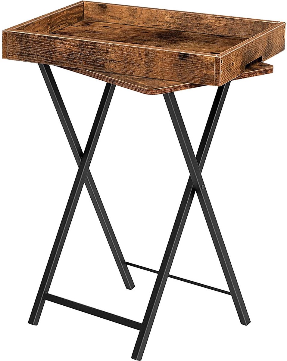 HOOBRO Bijzettafel, opvouwbare tv-dienblad tafels om te eten, snackeettafel met afneembaar dienblad, opvouwbaar nachtkastje occasionele salontafel, laptoptafel voor kleine ruimte, rustiek bruin,