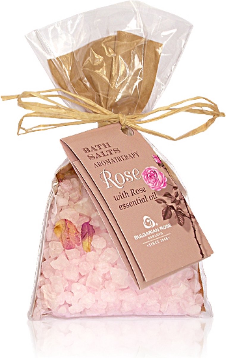 Rose Baths Salts Aromatherapy Bag | Badzout met rozenolie en rozenblaadjes | Cadeau voor Valentijn | Rozen cosmetica met 100% natuurlijke Bulgaarse rozenolie en rozenwater
