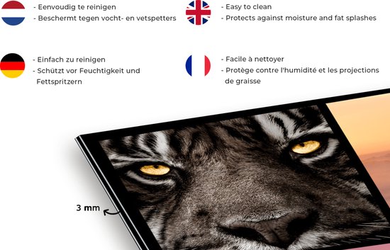 Spatscherm keuken 100x65 cm - Kookplaat achterwand Tijger - Collage - Natuur - Zonsondergang - Muurbeschermer - Spatwand fornuis - Hoogwaardig aluminium