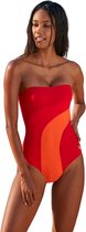 No Gossip Rood bandeau zwempak met kleurblokken Met borstkussen en verwijderbare schouderbanden RED 36