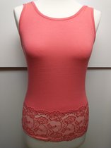 Dames tank top Lauren met kanten rand koraal S/M