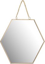 Spiegel | 20x17.5 CM | Honinggraat | Goud | Hexagon | Met ketting | Wandspiegel | Stijlvol Design | Decoratie | Accessoires |
