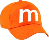Letter M pet / cap oranje voor jongens en meisjes - baseball cap - M en M carnaval / feest petten