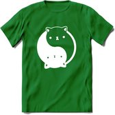 Ying Yang Kat - Katten T-Shirt Kleding Cadeau | Dames - Heren - Unisex | Dieren shirt | Grappig Verjaardag kado | Tshirt Met Print | - Donker Groen - XXL