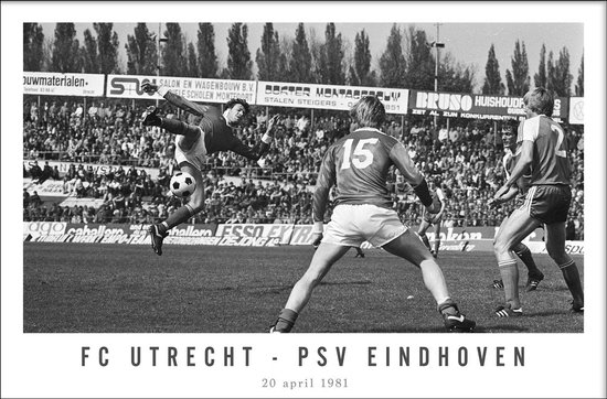Walljar - FC Utrecht - PSV Eindhoven '81 - Zwart wit poster met lijst