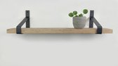 Steigerhouten wandplank 120 x 20 cm inclusief metalen plankdragers - Plankjes aan muur - Wandplank industrieel - Fotoplank