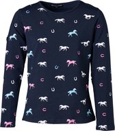 Meisjes shirt  lange mouwen marine met paarden/hoefjesprint | Maat 10Y/140