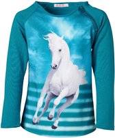 Meisjes trui / shirt wit paard turquoise ocean | Maat 140/ 10Y